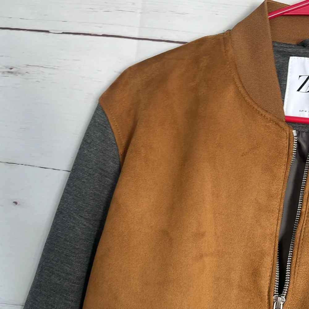 Gray and Brown Zara Suede Front Jacket Men's Med - Picture 6 of 9